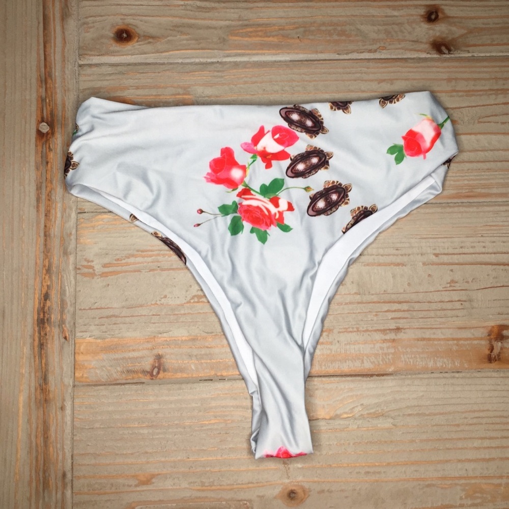 Pale Blue Floral High Legged Swim Bottoms